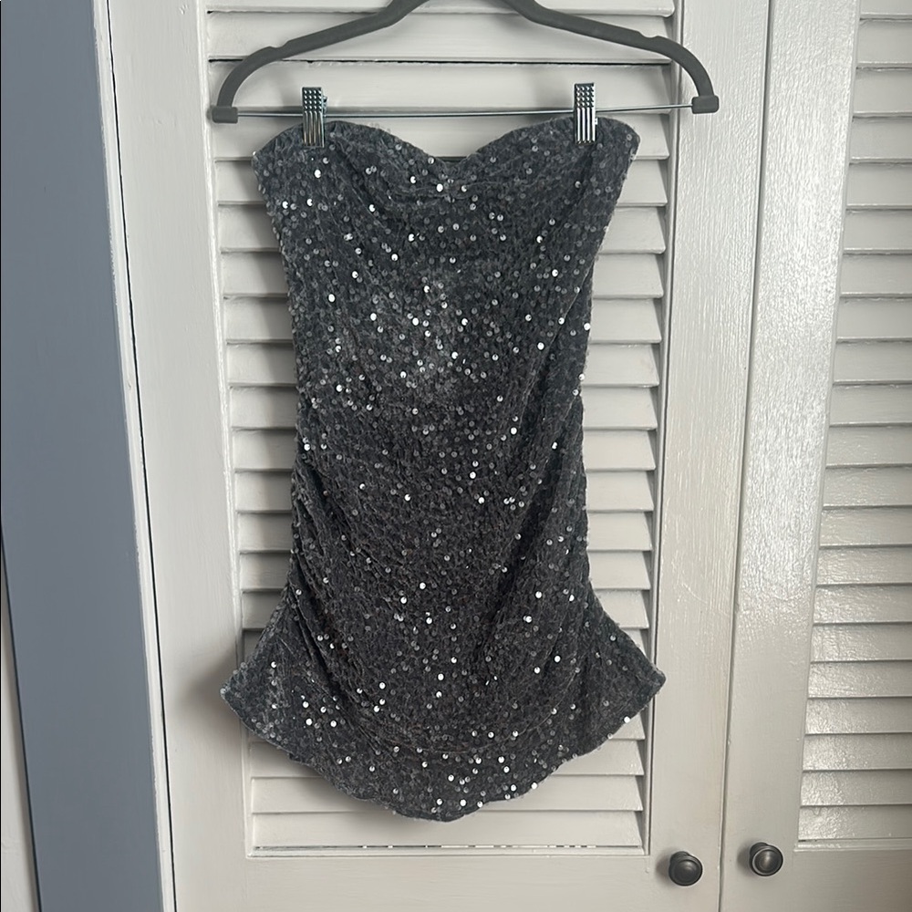 Edikted Gray Sequin Mini Dress